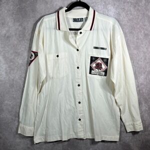Vintage Gitano Collections Shirt Mens Large Cream Button Up Save The Trees 80s